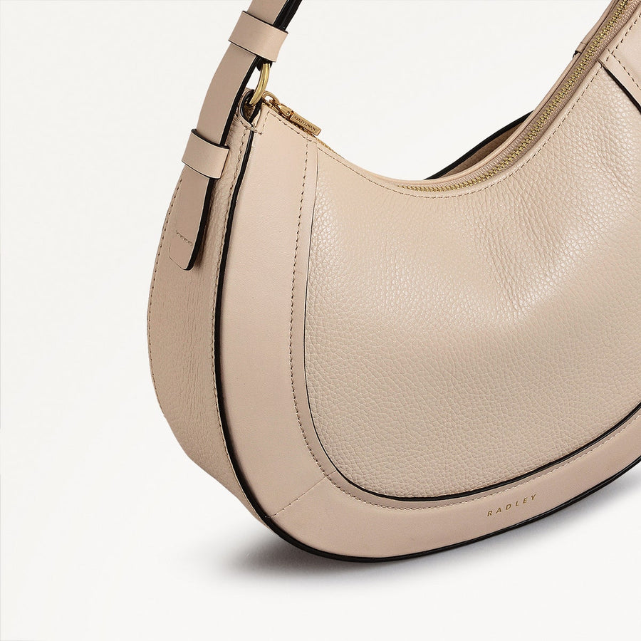 Merchant Hall Leather Small Ziptop Grab Bag in Oat Milk - 111199