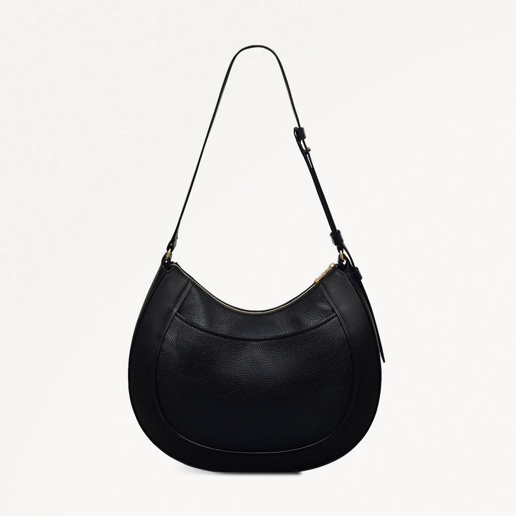 Merchant Hall Leather Large Ziptop Shoulder Bag in Black - 111200