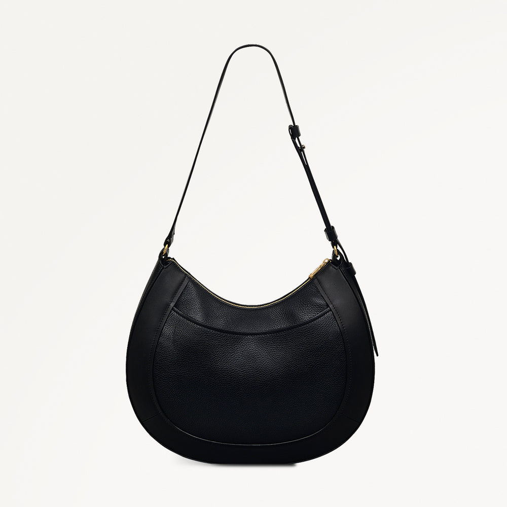 Merchant Hall Leather Large Ziptop Shoulder Bag in Black - 111200