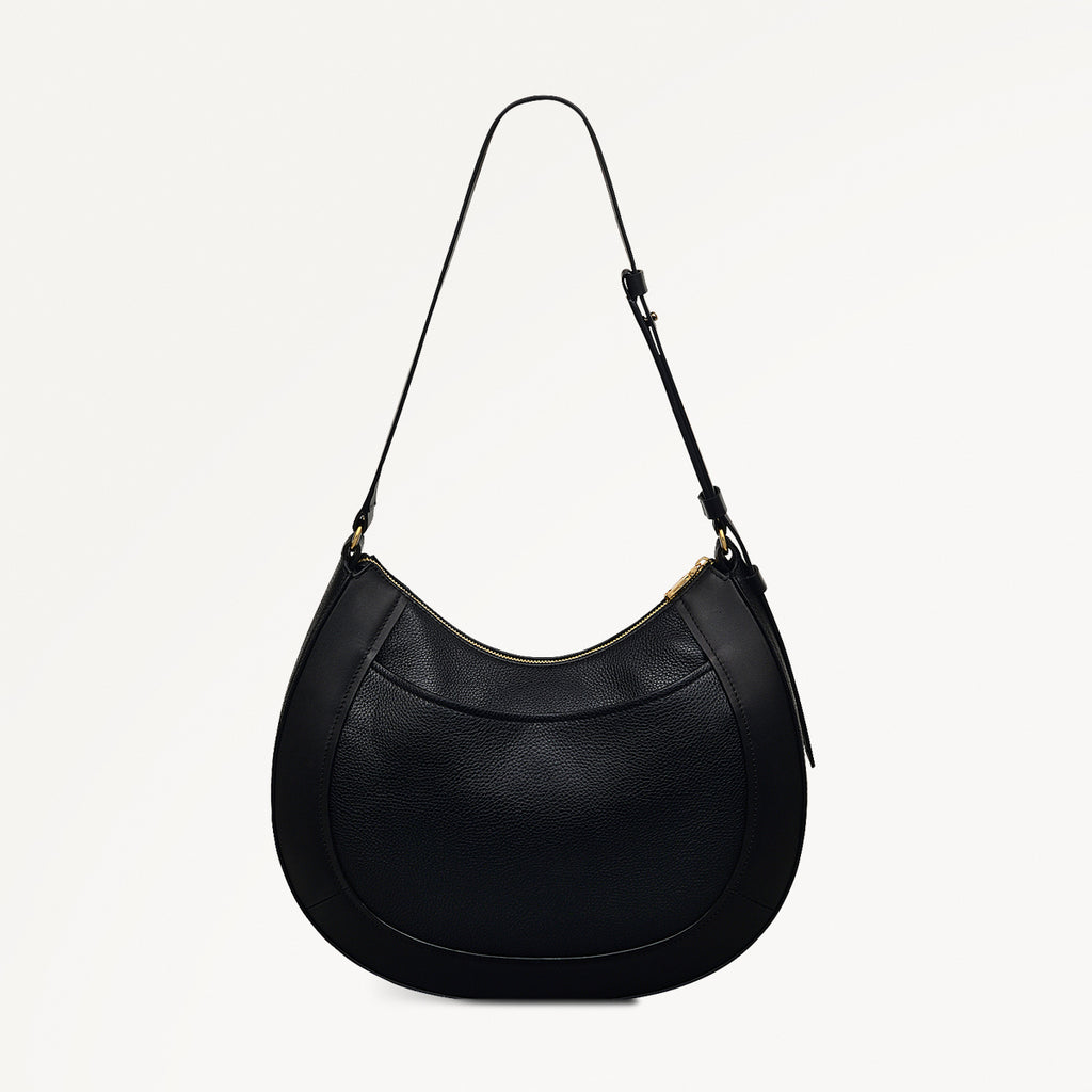 Merchant Hall Leather Large Ziptop Shoulder Bag in Black - 111200