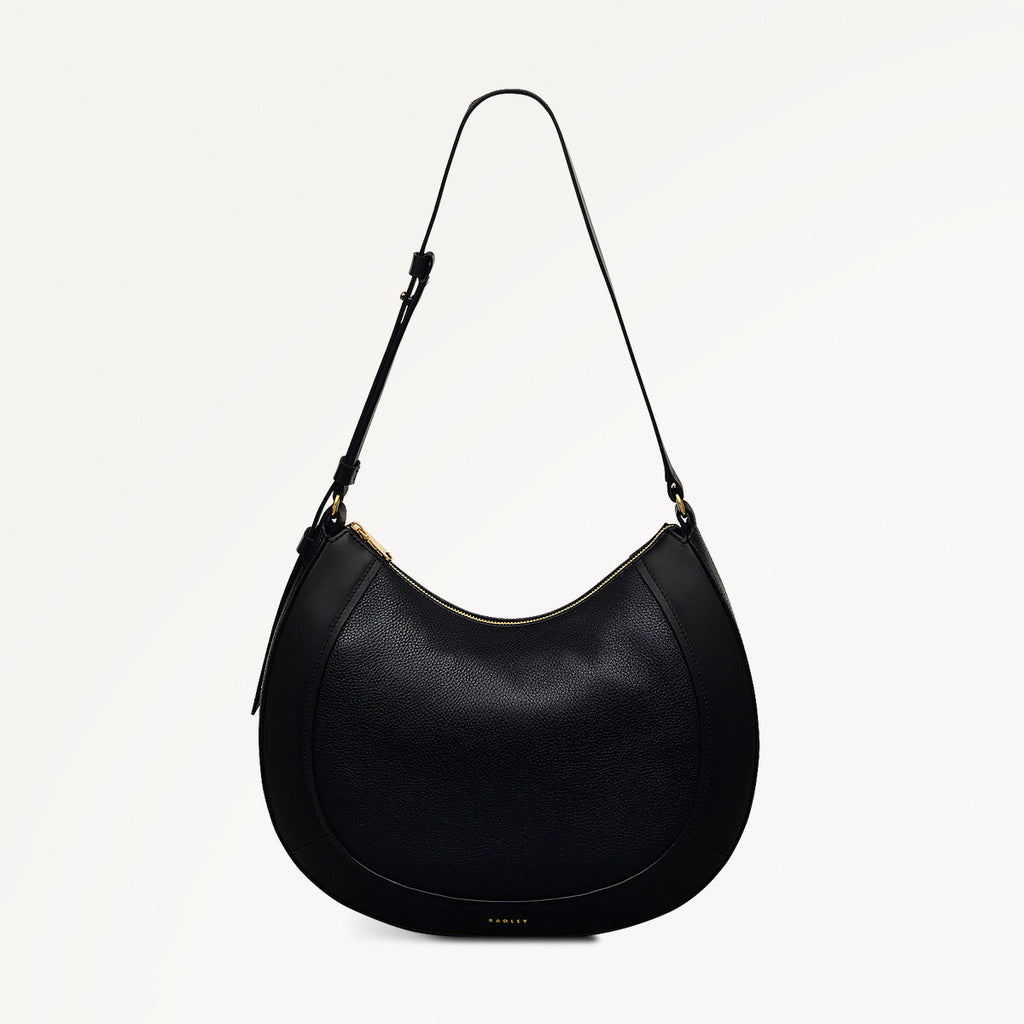 Merchant Hall Leather Large Ziptop Shoulder Bag in Black - 111200