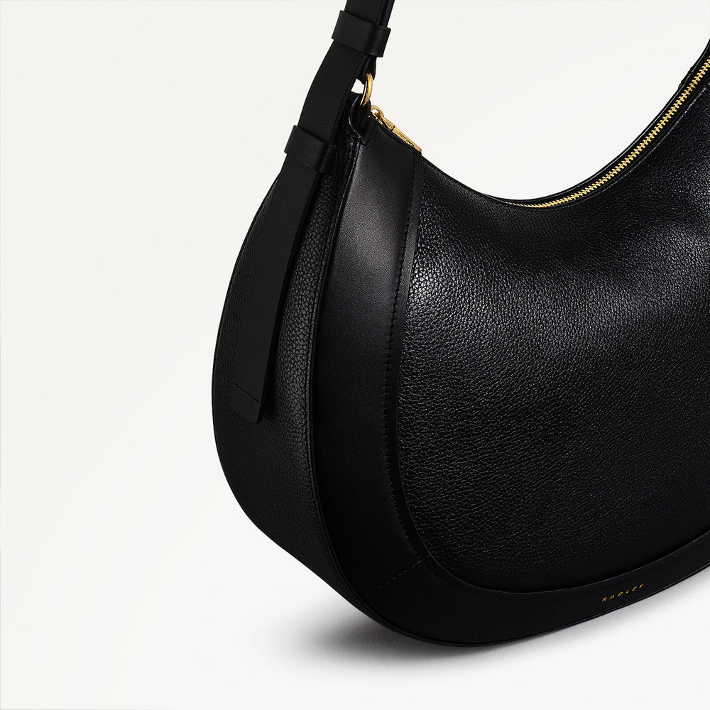 Merchant Hall Leather Large Ziptop Shoulder Bag in Black - 111200