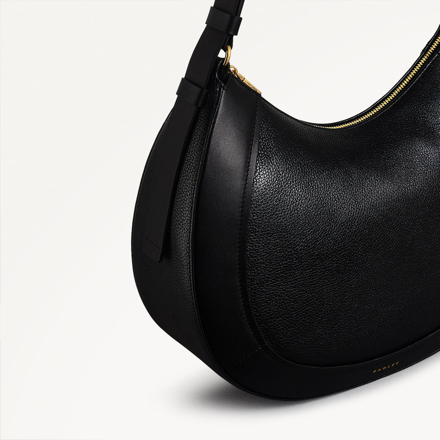 Merchant Hall Leather Large Ziptop Shoulder Bag in Black - 111200