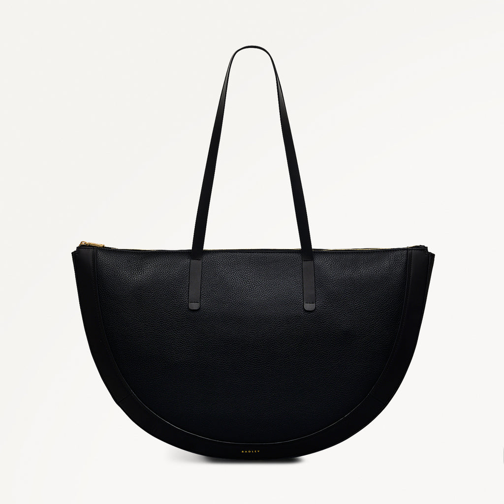 Merchant Hall Leather Large Ziptop Shoulder Bag in Black - 111205