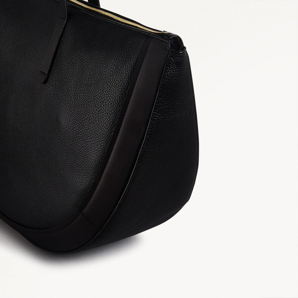 Merchant Hall Leather Large Ziptop Shoulder Bag in Black - 111205
