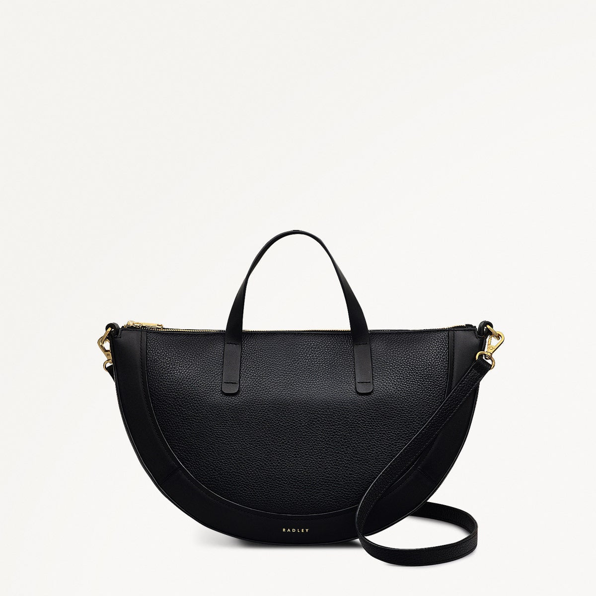 Merchant Hall Leather Medium Ziptop Grab Bag in Black - 111207