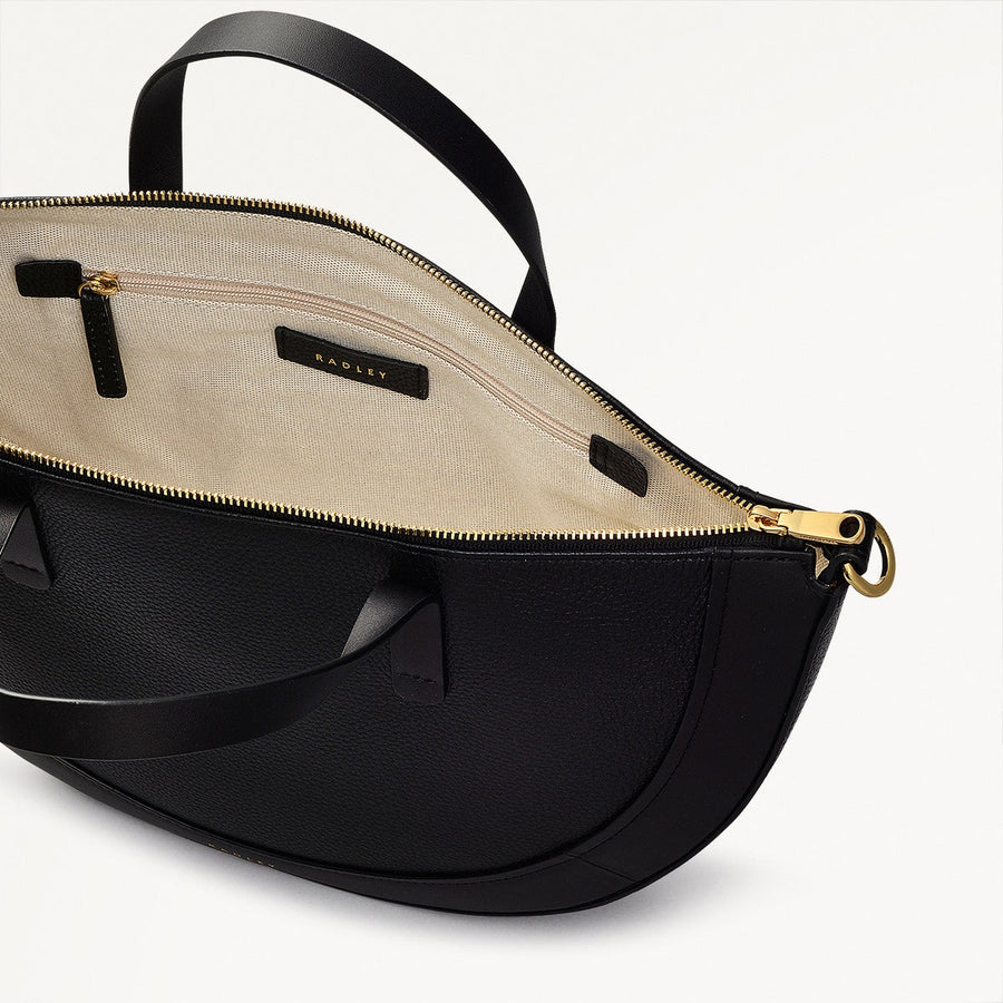 Merchant Hall Leather Medium Ziptop Grab Bag in Black - 111207