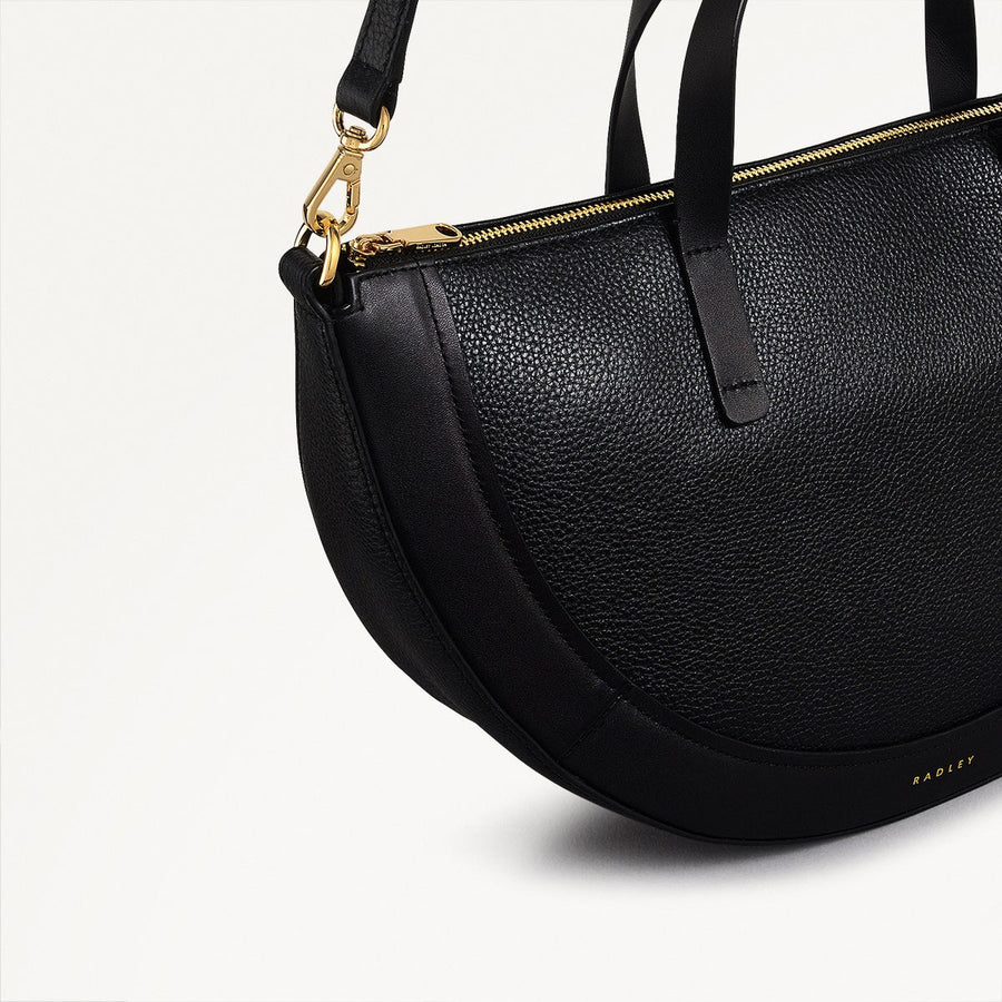 Merchant Hall Leather Medium Ziptop Grab Bag in Black - 111207