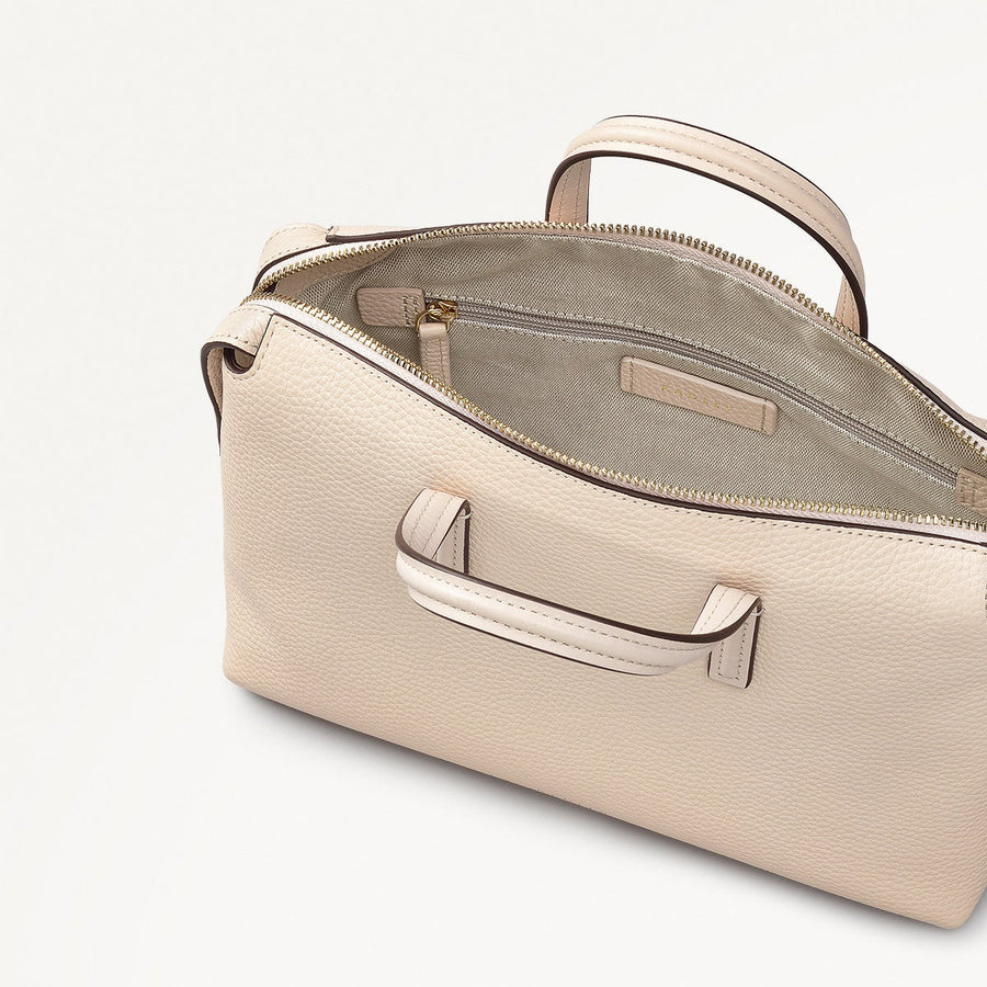 Eastcastle Street Leather Small Ziptop Grab Bag in Oat Milk - 111215