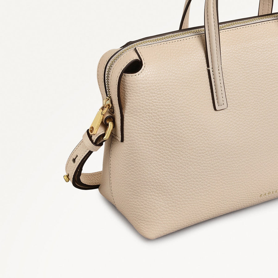 Eastcastle Street Leather Small Ziptop Grab Bag in Oat Milk - 111215