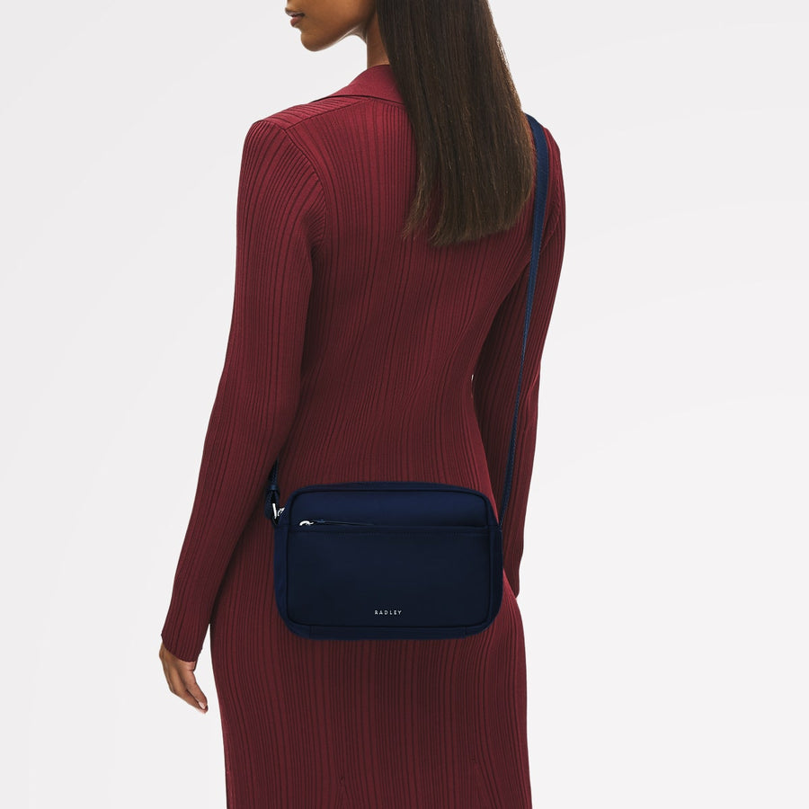 Park Crescent Fabric Small Ziptop Crossbody Bag in Ink - 111226