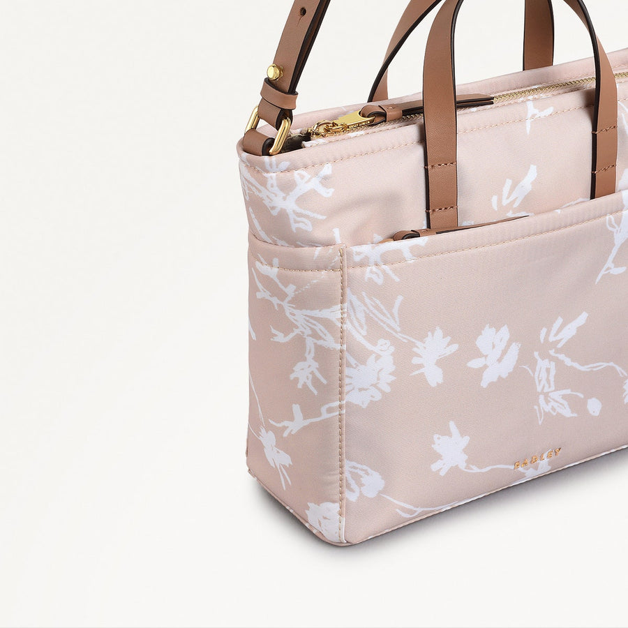 Park Crescent Blossom Fabric Small Ziptop Grab Bag in Oat Milk - 111228