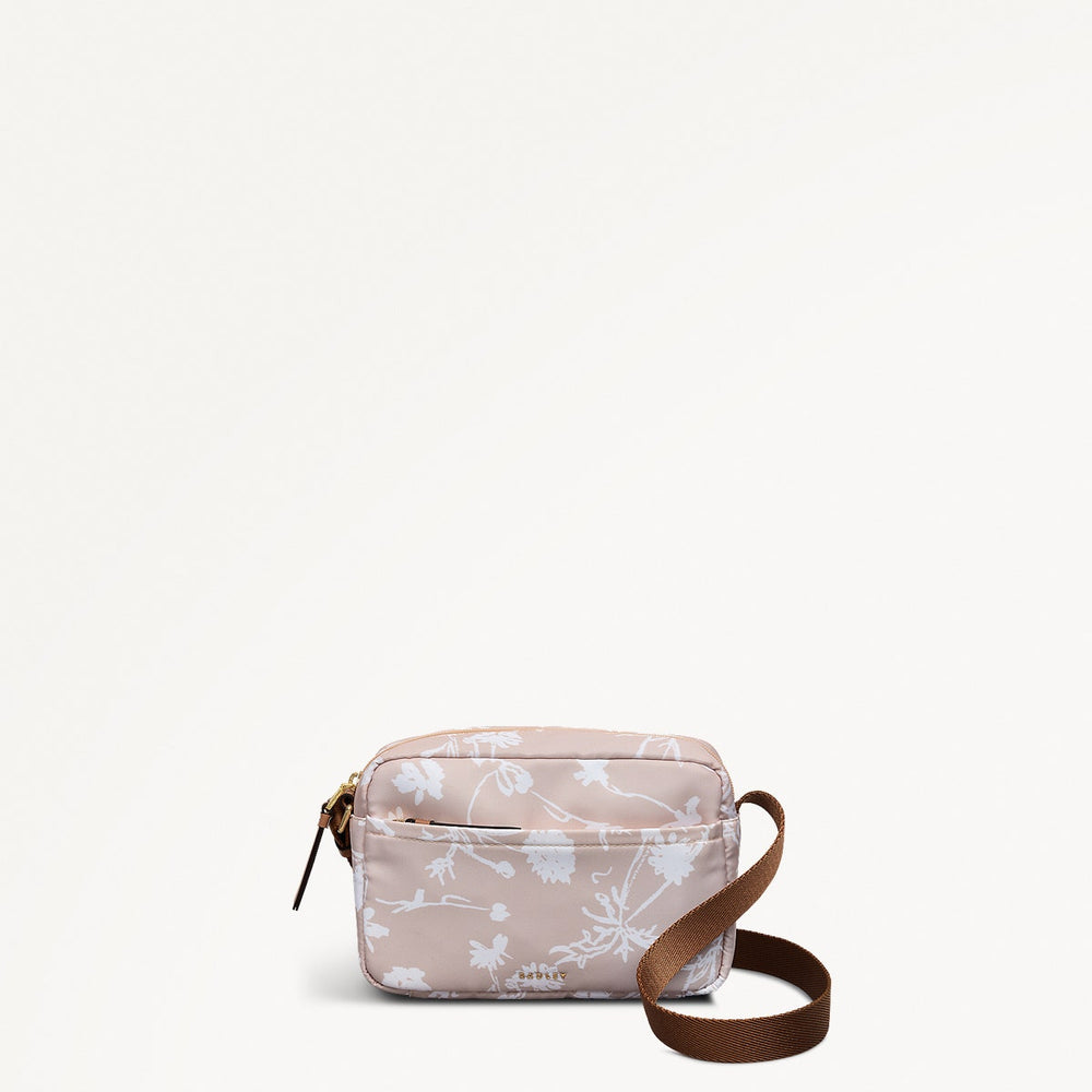 Park Crescent Blossom Fabric Small Ziptop Crossbody Bag in Oat Milk - 111229