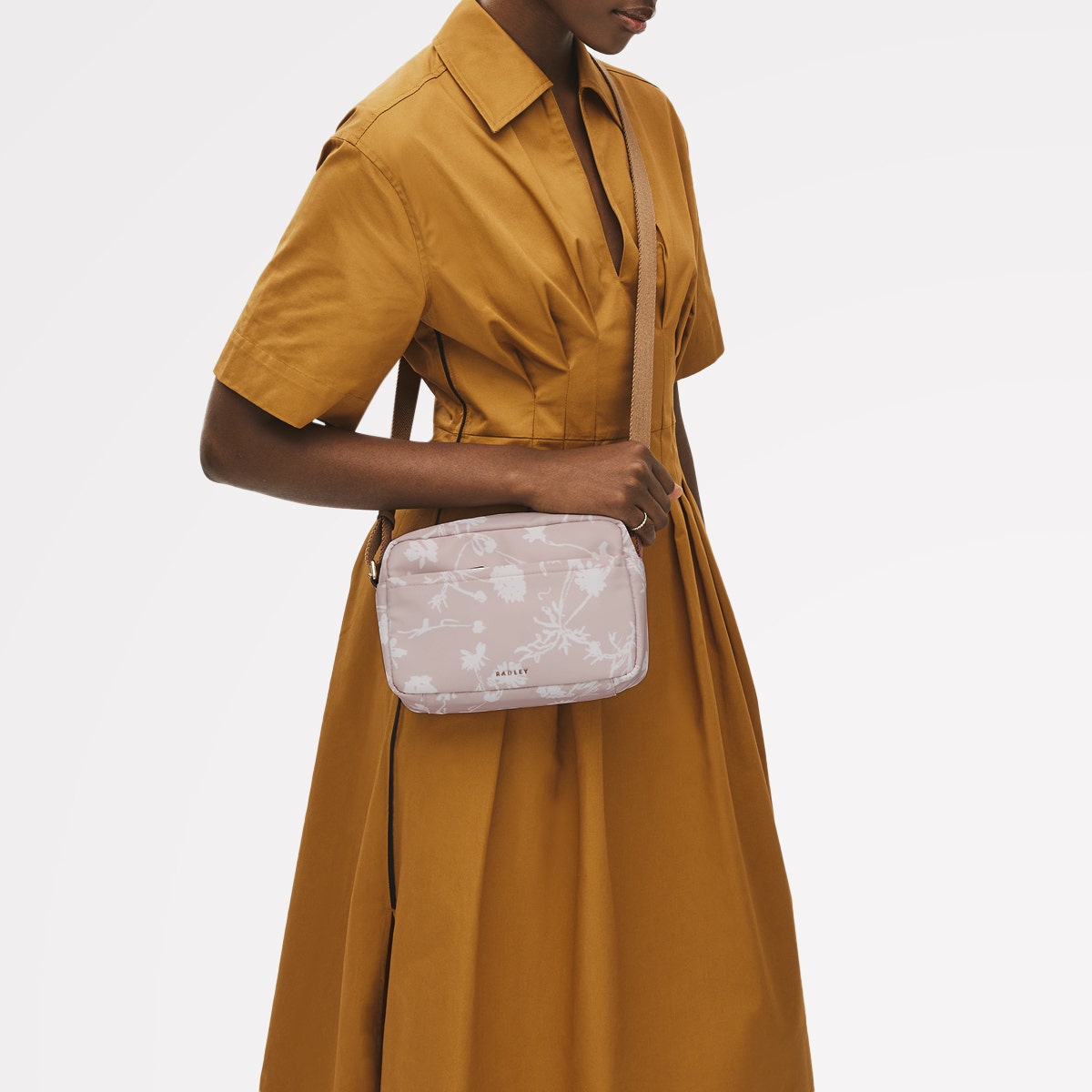 Park Crescent Blossom Fabric Small Ziptop Crossbody Bag in Oat Milk - 111229