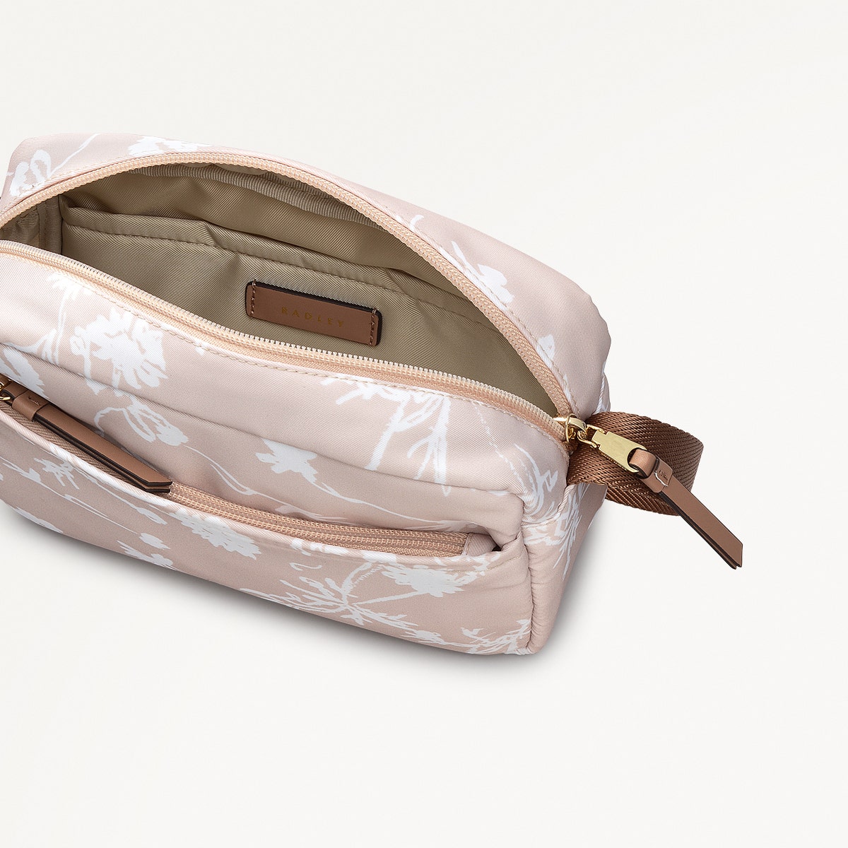 Park Crescent Blossom Fabric Small Ziptop Crossbody Bag in Oat Milk - 111229