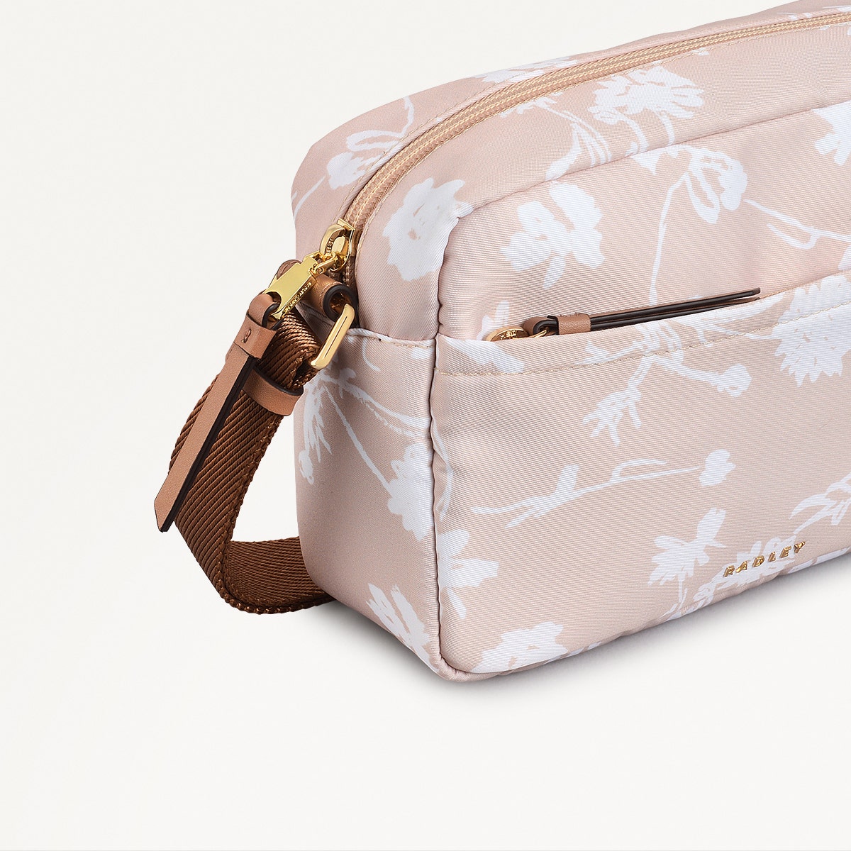 Park Crescent Blossom Fabric Small Ziptop Crossbody Bag in Oat Milk - 111229