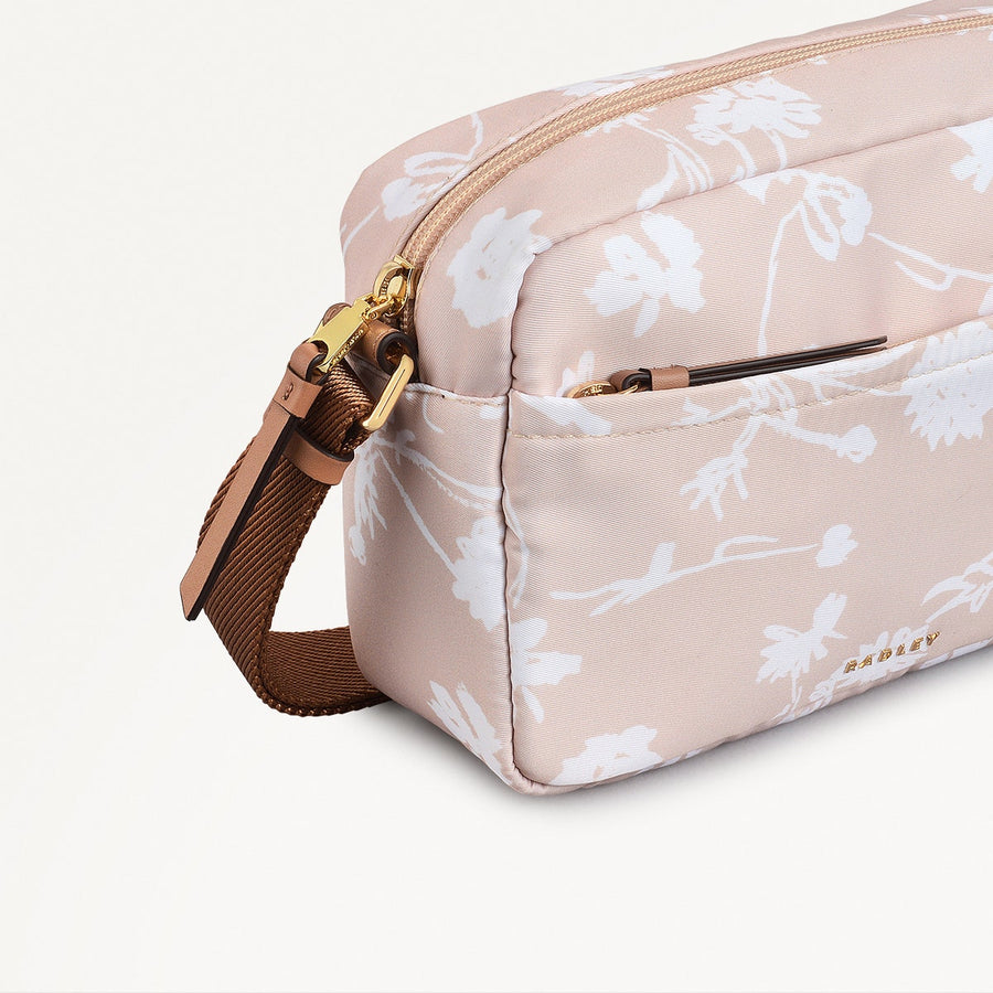 Park Crescent Blossom Fabric Small Ziptop Crossbody Bag in Oat Milk - 111229