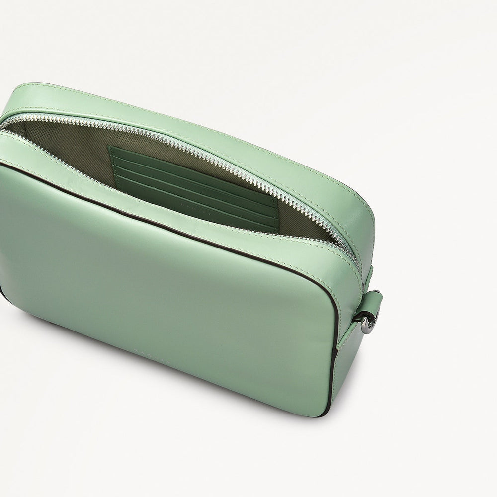 Sion Close Leather Mini Zip Around Crossbody Bag in Green Fig - 111230