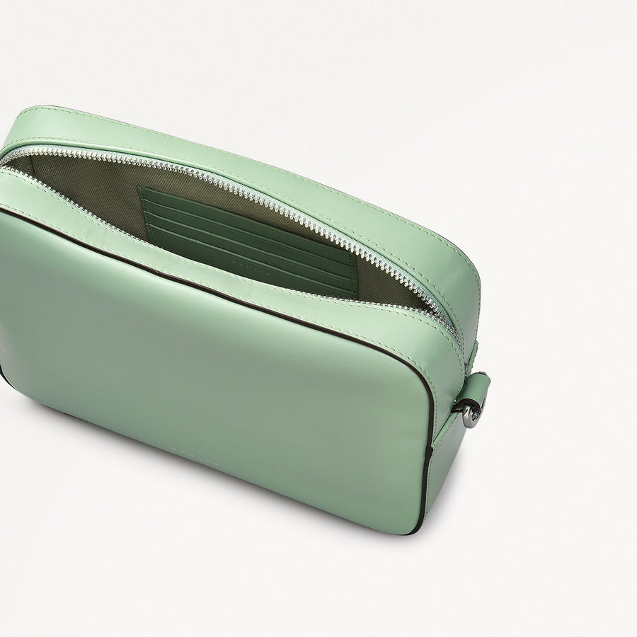 Sion Close Leather Mini Zip Around Crossbody Bag in Green Fig - 111230