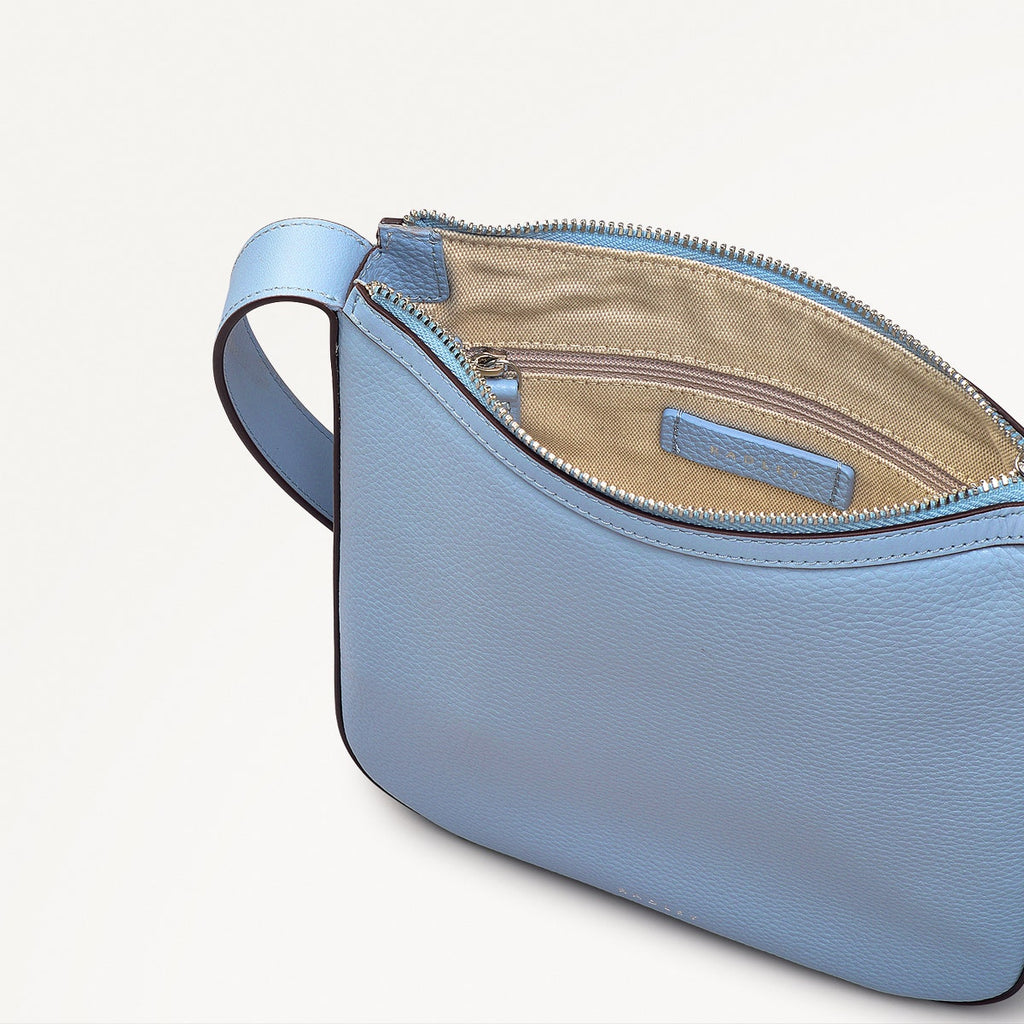 Longford Lane Leather Small Ziptop Crossbody Bag in Smoke Blue - 111241