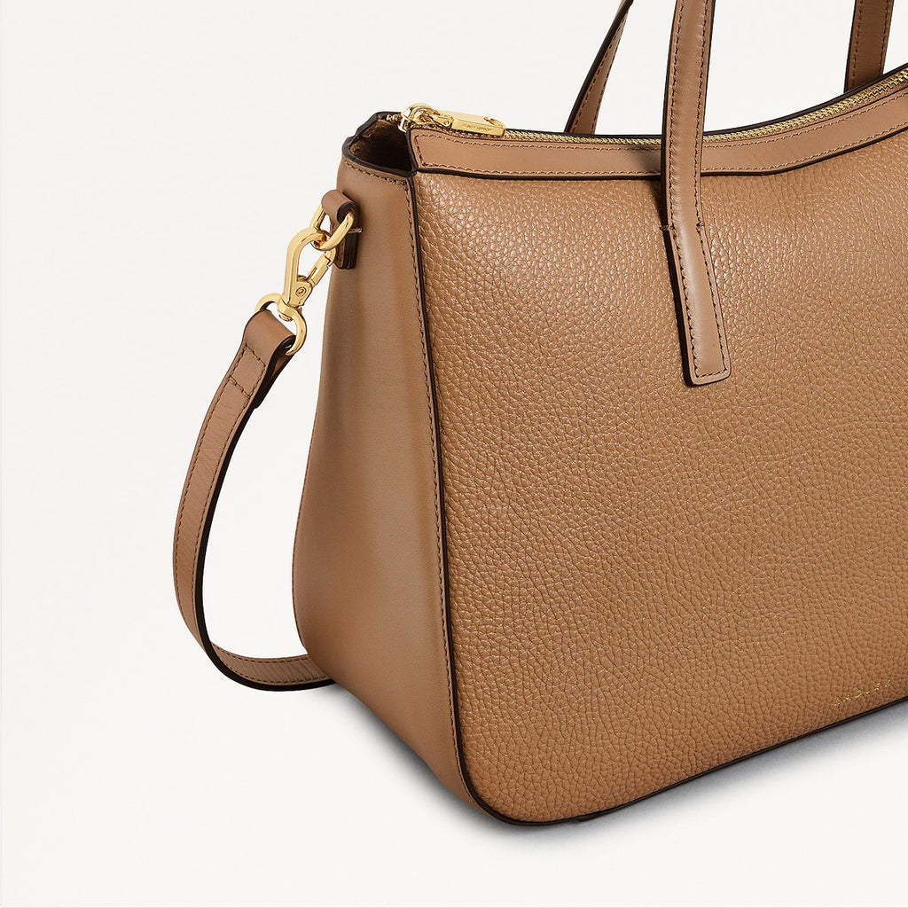 Longford Lane Leather Medium Ziptop Grab Bag in Chai - 111244