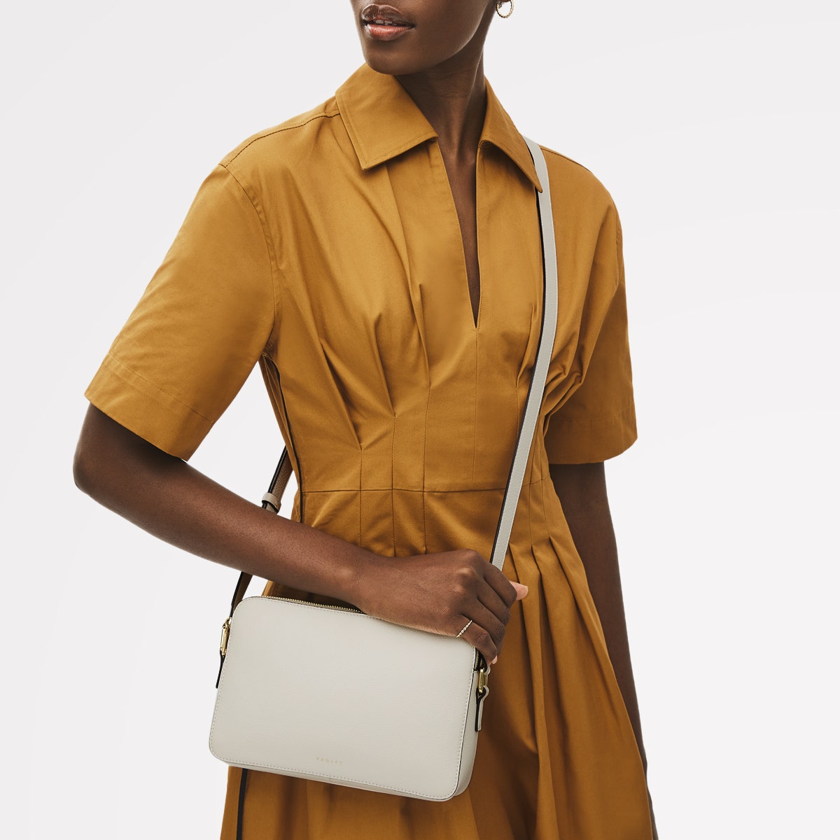 Albany Mews Leather Medium Ziptop Crossbody Bag in Chalk - 111251