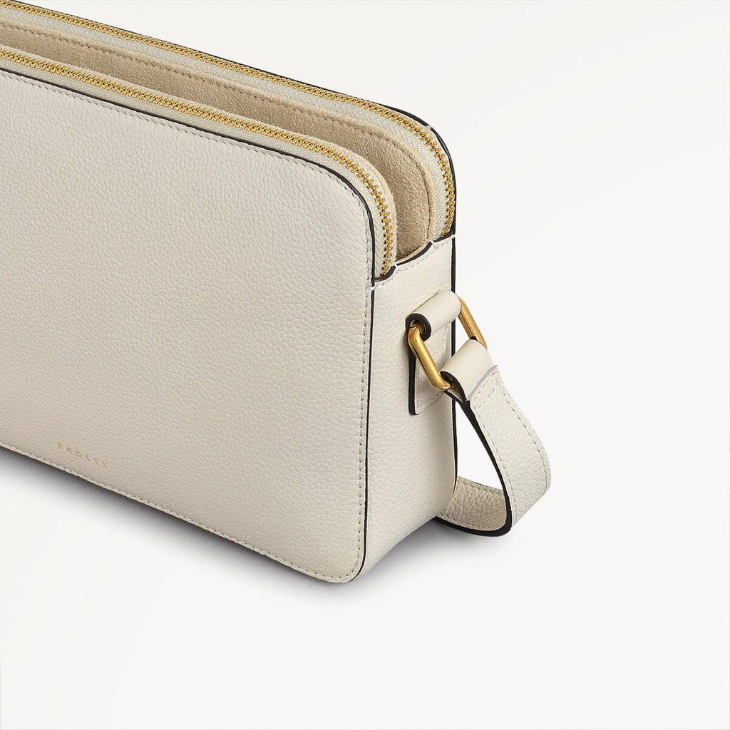 Albany Mews Leather Medium Ziptop Crossbody Bag in Chalk - 111251