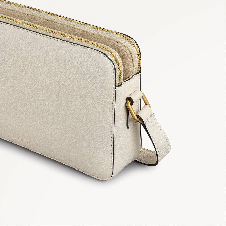 Albany Mews Leather Medium Ziptop Crossbody Bag in Chalk - 111251