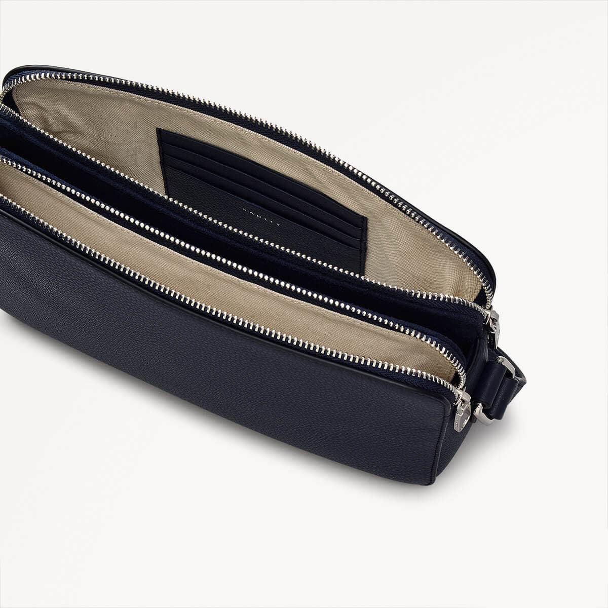 Albany Mews Leather Medium Ziptop Crossbody Bag in Ink - 111253