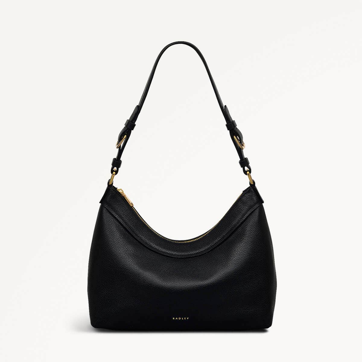 Albany Mews Leather Medium Ziptop Shoulder Bag in Black - 111254