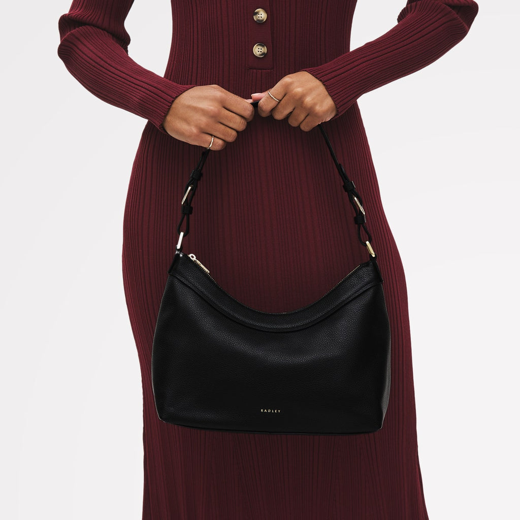 Albany Mews Leather Medium Ziptop Shoulder Bag in Black - 111254