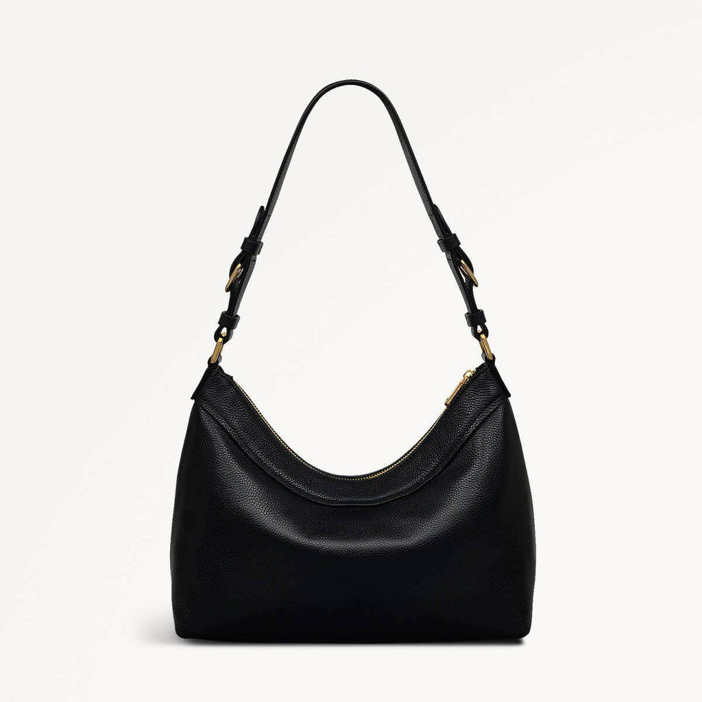 Albany Mews Leather Medium Ziptop Shoulder Bag in Black - 111254