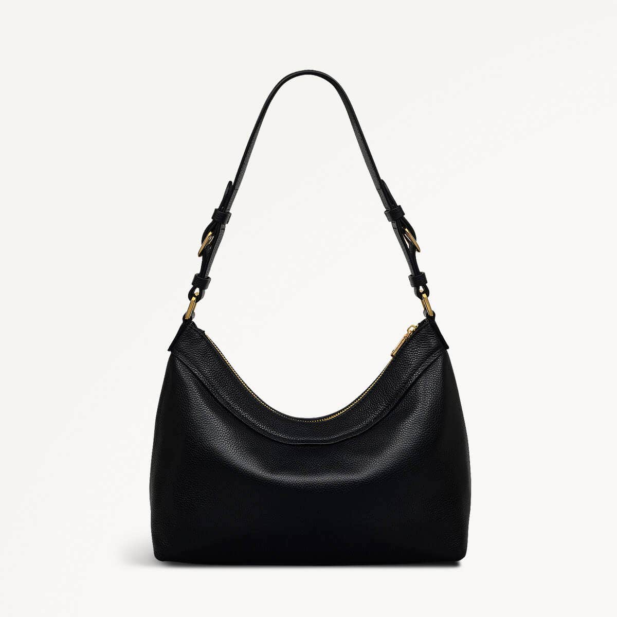 Albany Mews Leather Medium Ziptop Shoulder Bag in Black - 111254