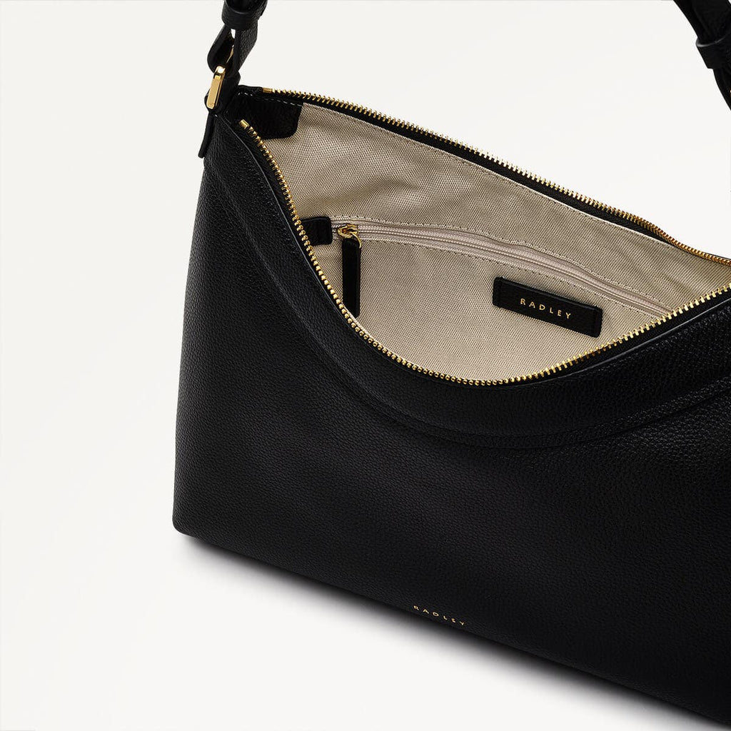 Albany Mews Leather Medium Ziptop Shoulder Bag in Black - 111254