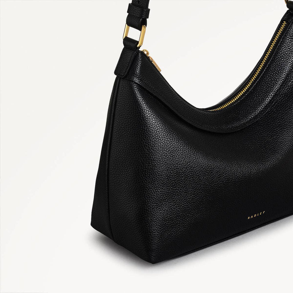 Albany Mews Leather Medium Ziptop Shoulder Bag in Black - 111254