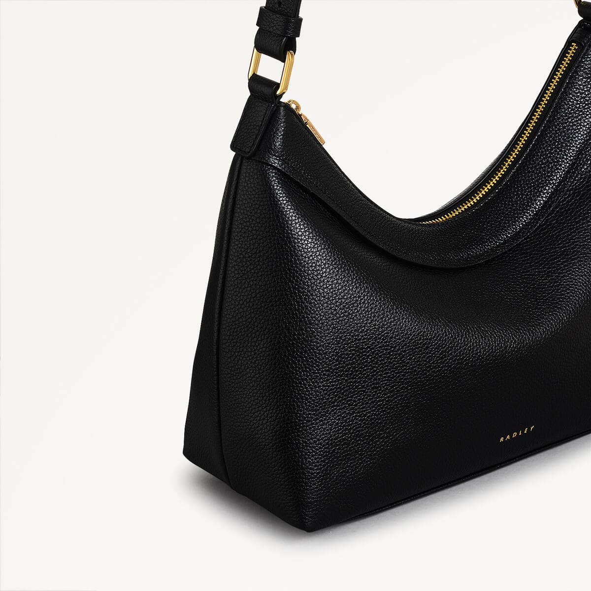 Albany Mews Leather Medium Ziptop Shoulder Bag in Black - 111254