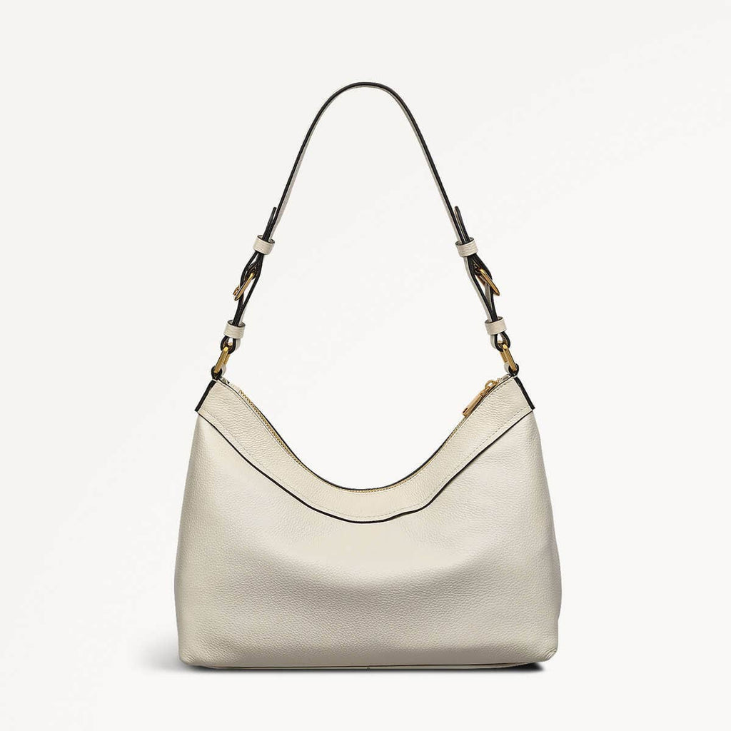 Albany Mews Leather Medium Ziptop Shoulder Bag in Chalk - 111256