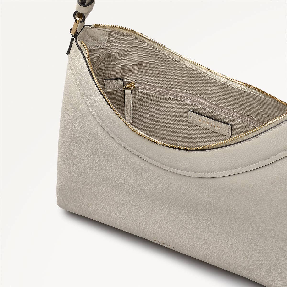 Albany Mews Leather Medium Ziptop Shoulder Bag in Chalk - 111256
