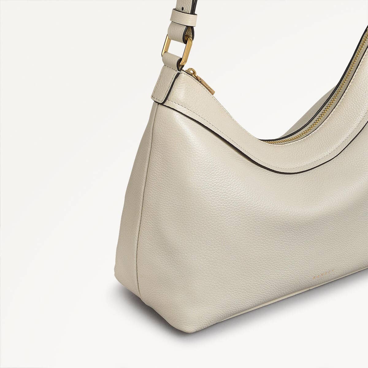 Albany Mews Leather Medium Ziptop Shoulder Bag in Chalk - 111256