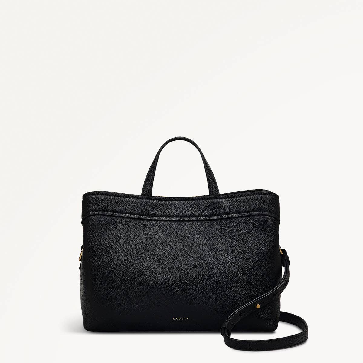 Albany Mews Leather Medium Ziptop Grab Bag in Black - 111257