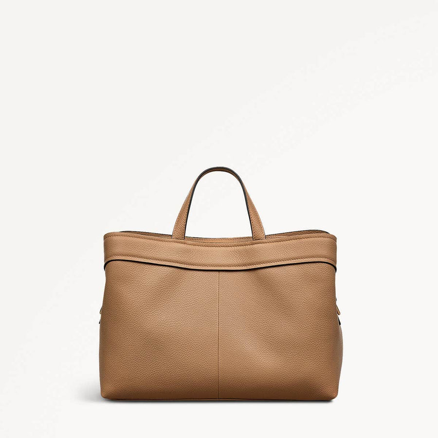 Albany Mews Leather Medium Ziptop Grab Bag in Chai - 111258