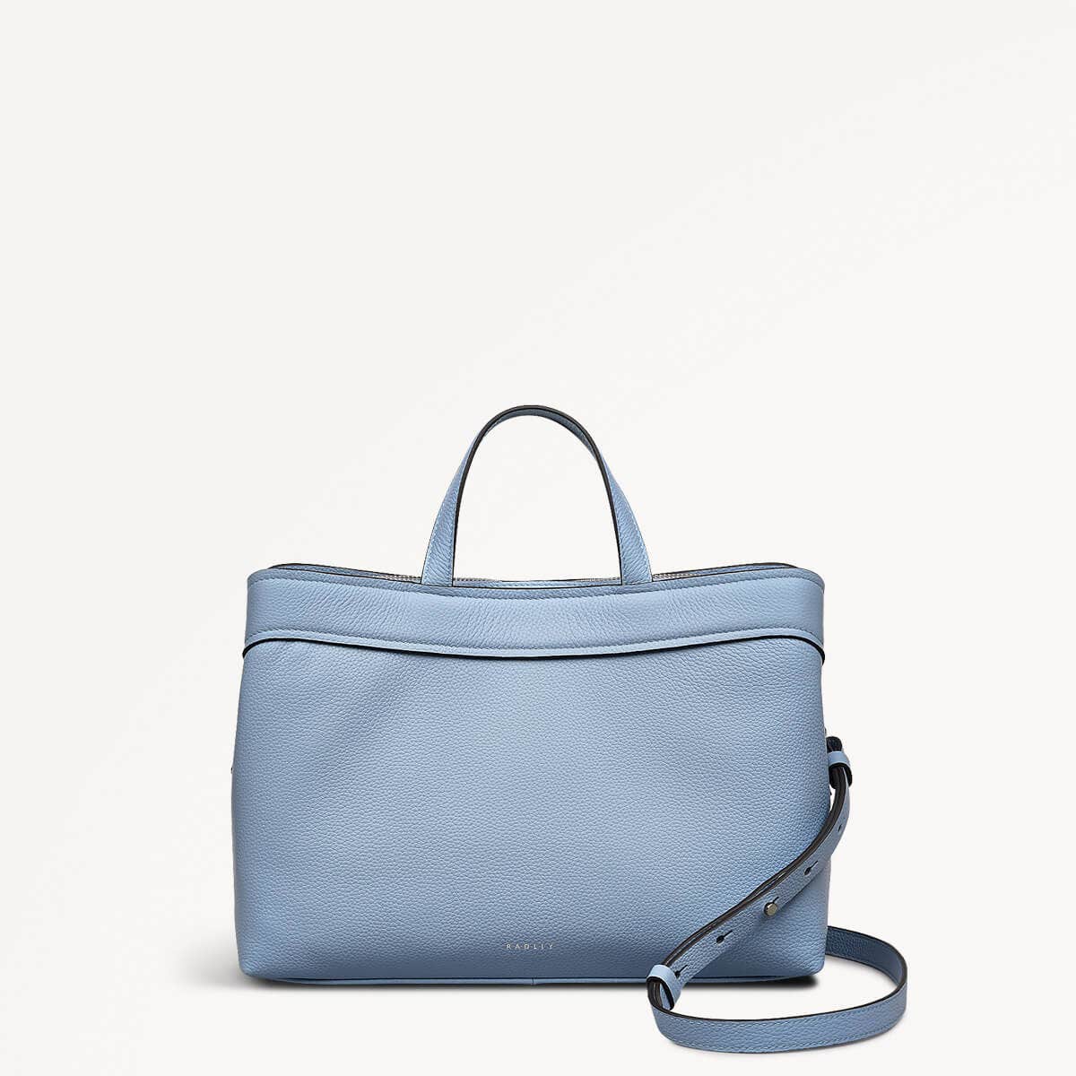 Albany Mews Leather Medium Ziptop Grab Bag in Smoke Blue - 111259