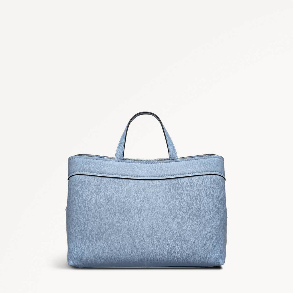 Albany Mews Leather Medium Ziptop Grab Bag in Smoke Blue - 111259
