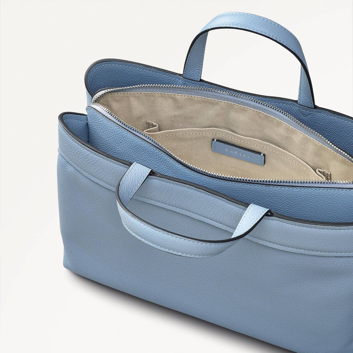 Albany Mews Leather Medium Ziptop Grab Bag in Smoke Blue - 111259