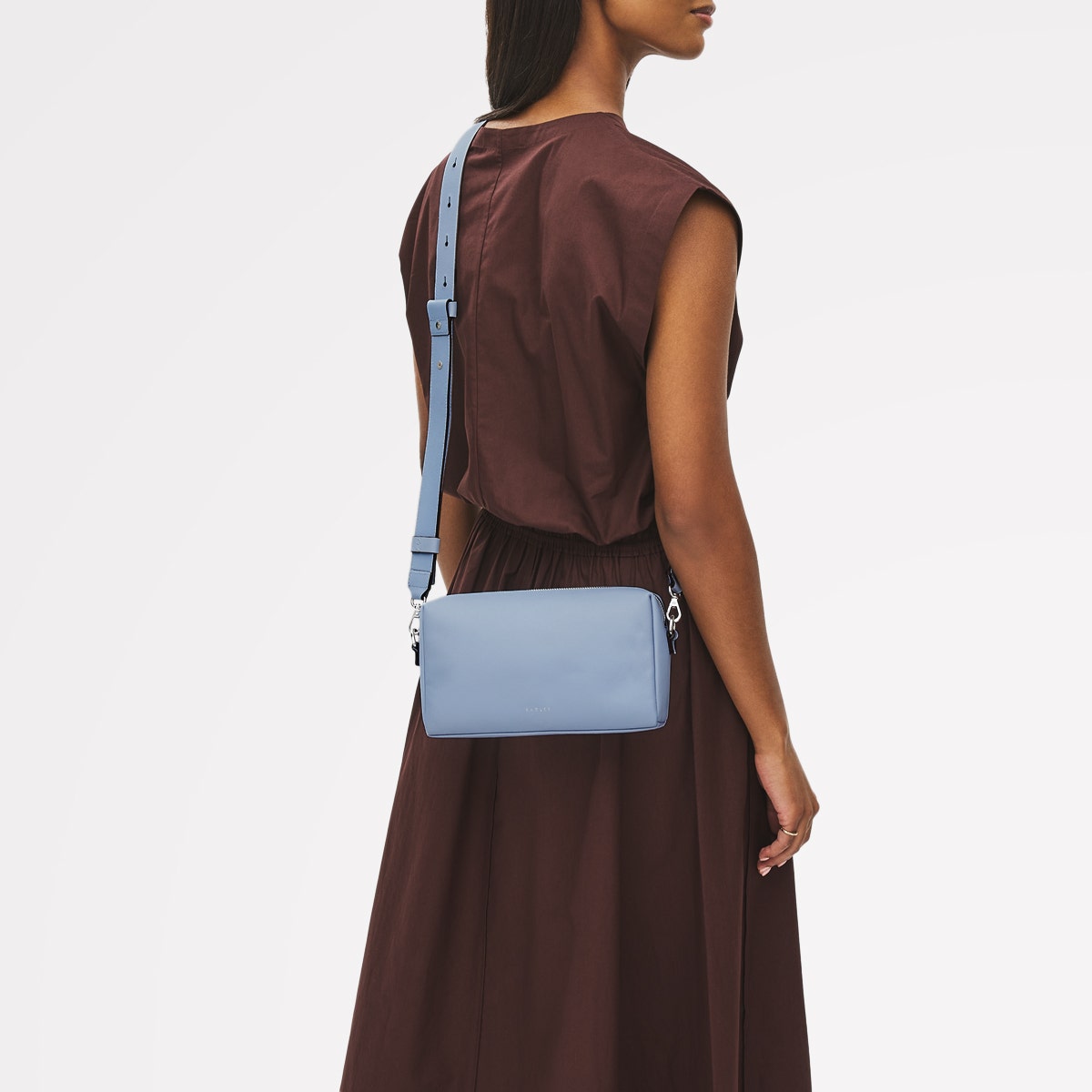 Lynton Close Leather Mini Zip Around Crossbody Bag in Smoke Blue - 111271