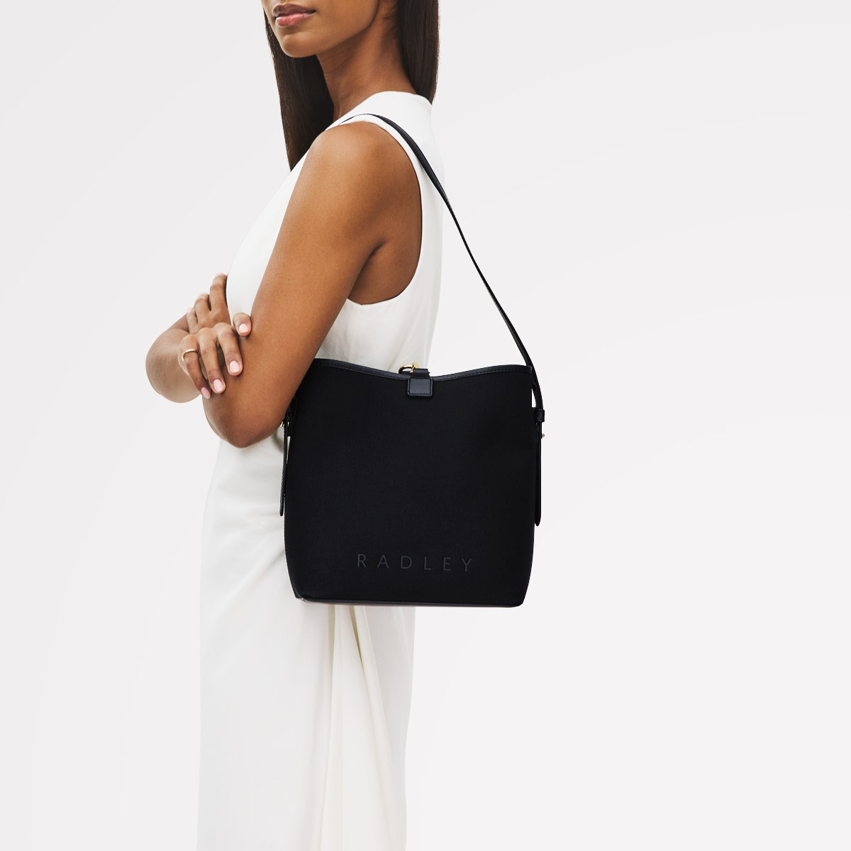 Addison Lane Fabric Small Open Top Shoulder Bag in Black - 111283
