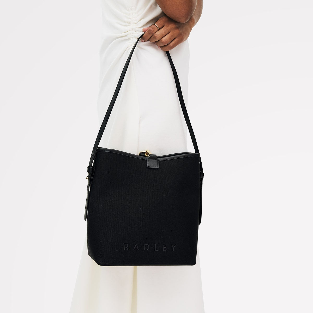 Addison Lane Fabric Small Open Top Shoulder Bag in Black - 111283