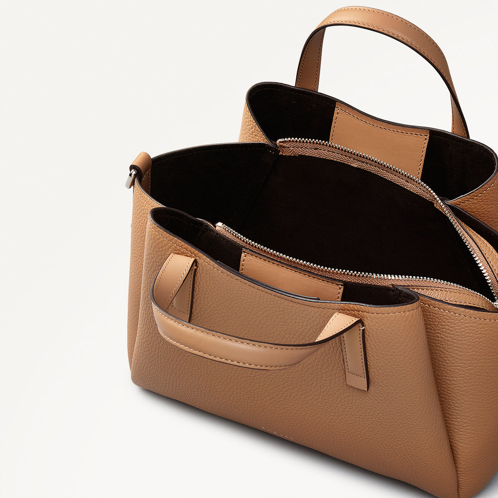 Blake Gardens Leather Small Ziptop Grab Bag in Chai - 111291