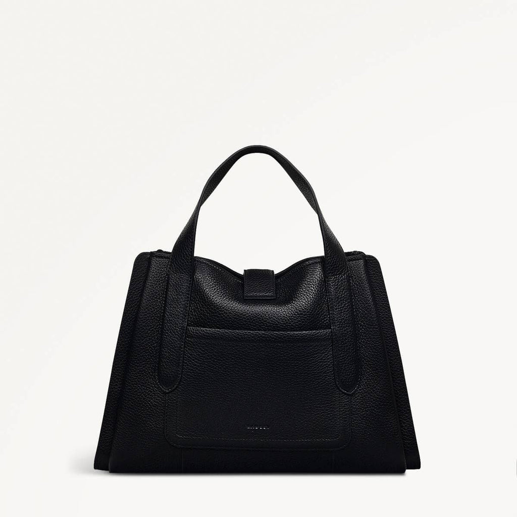 Sloane Street Leather Medium Ziptop Grab Bag in Black - 111341