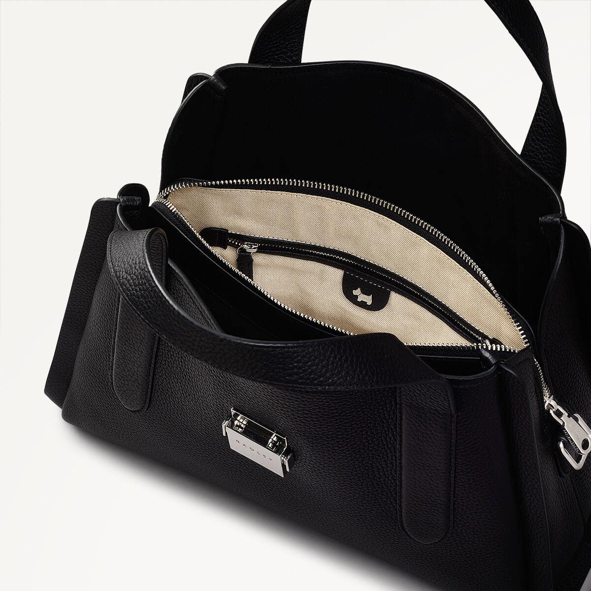 Sloane Street Leather Medium Ziptop Grab Bag in Black - 111341